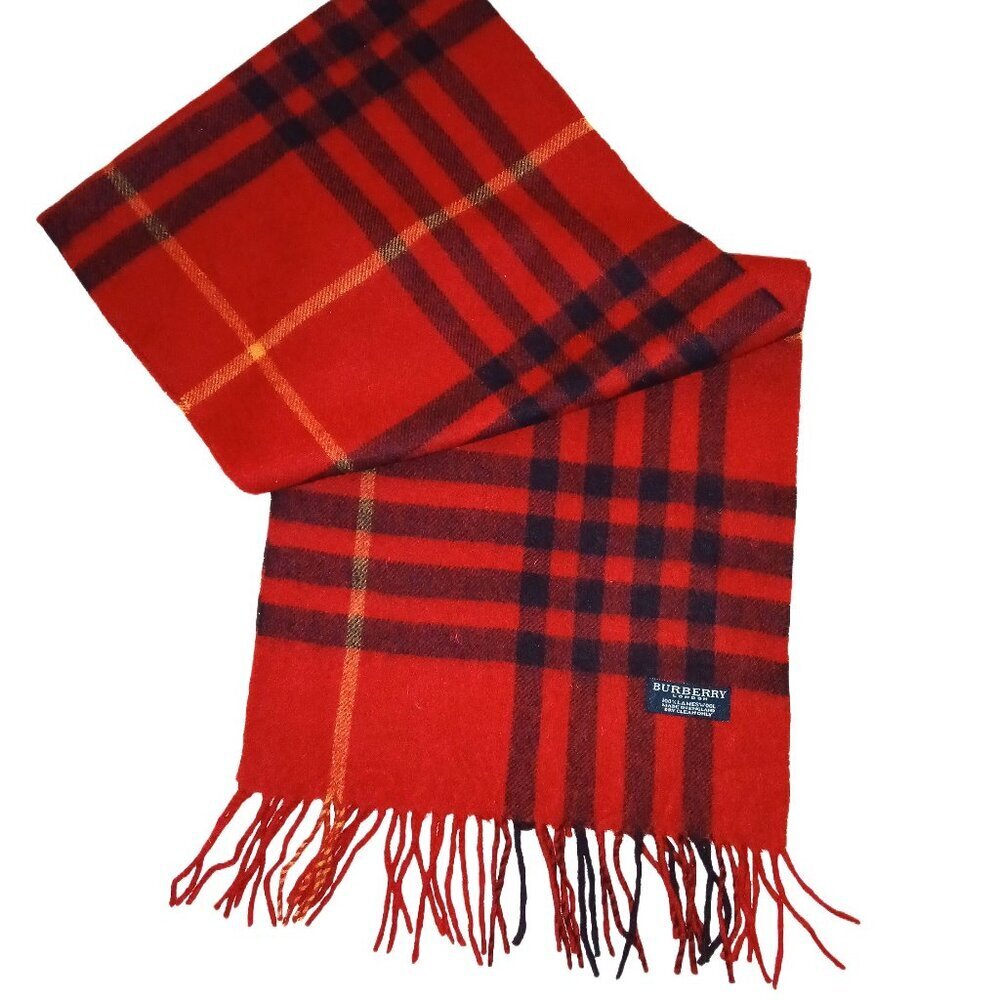 Burberry Vintage Red Multi-Color Plaid Fall Winter Luxury Scarf Scarves - Picture 2 of 5
